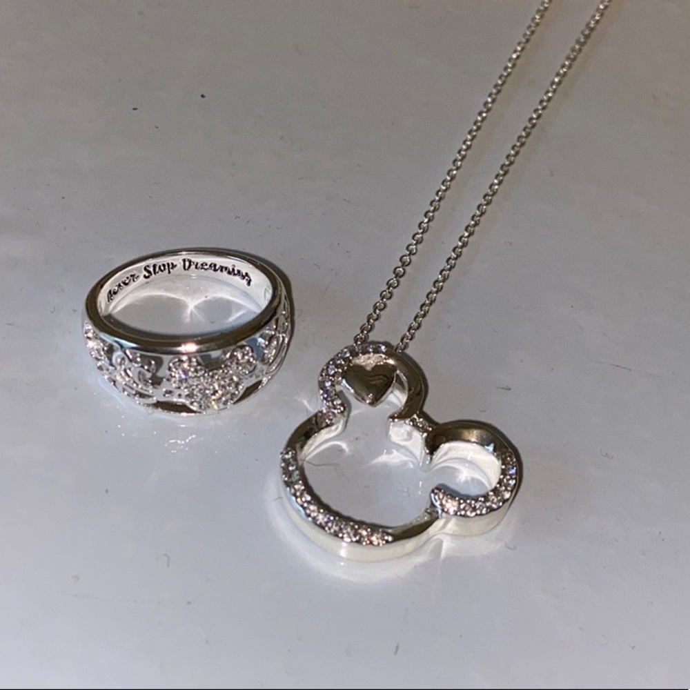DISNEY Silver Crystal Necklace and Ring
